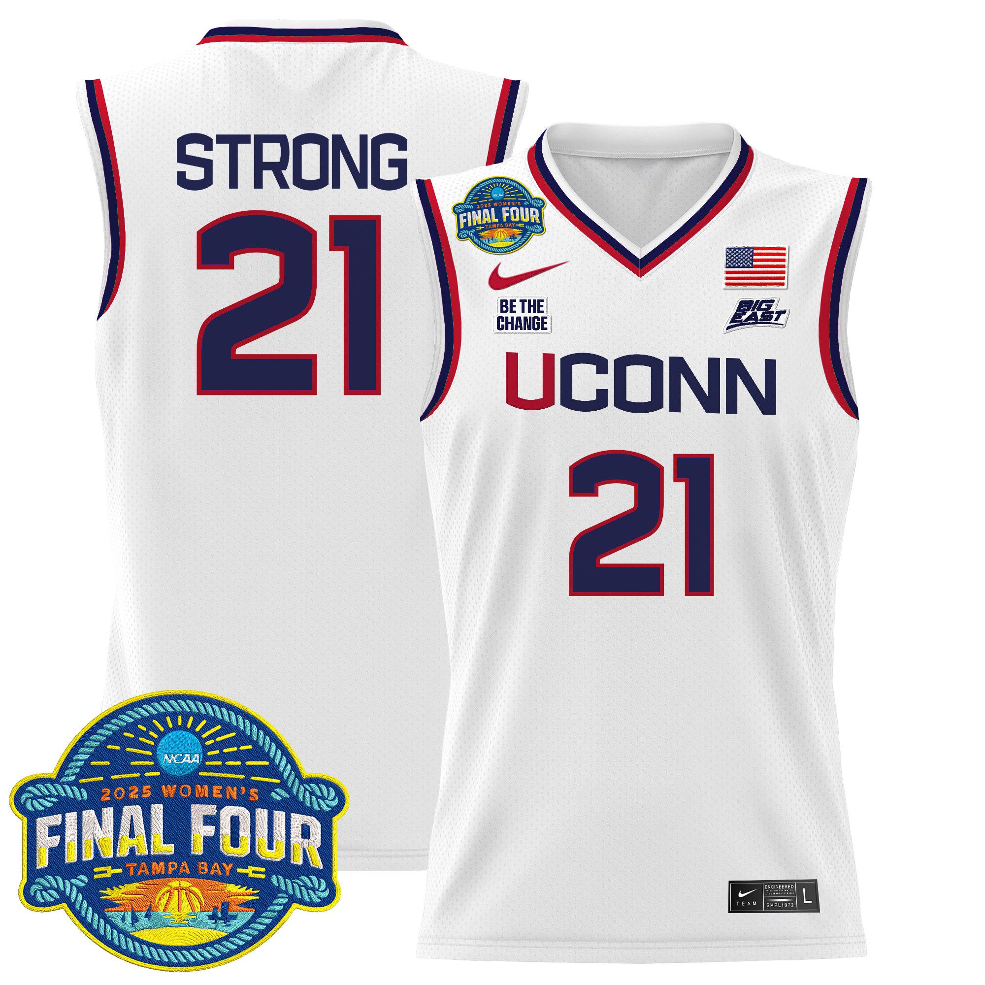 Men UConn Huskies #21 Strong White Nike 2025 Big Eat Final Four Patch Lightweight Basketball NCAA Jersey